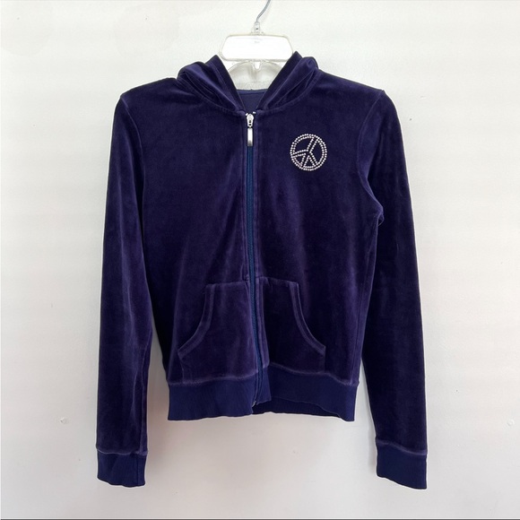 Purple Velour Hoodie with Peace Sign - Picture 1 of 9